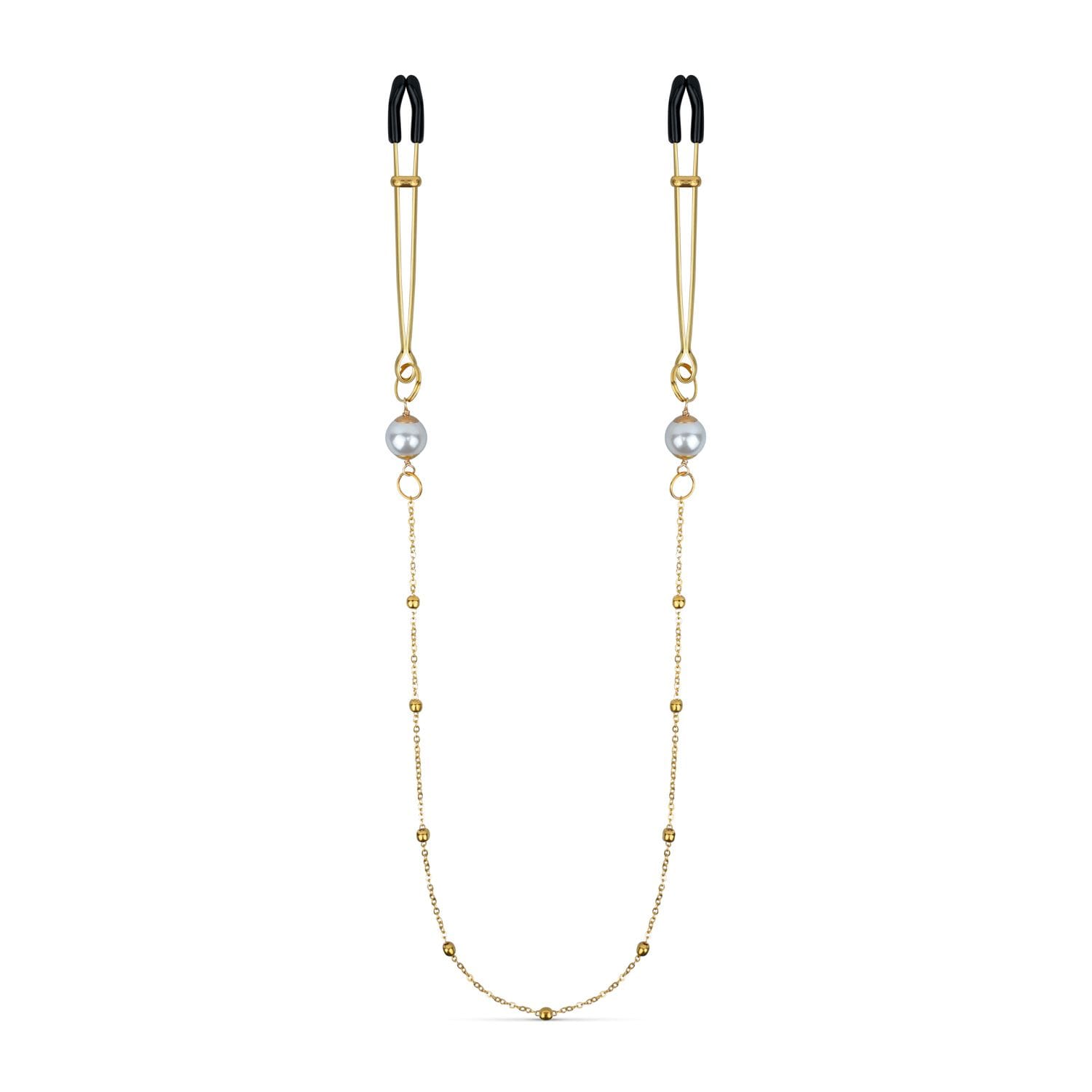 Goldene Brustwarzenklemmen mit Kette und Perlen